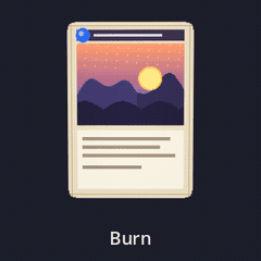 A card charring and burning away with an ember edge