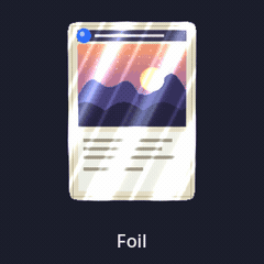 Silver foil streaks sliding across a tilting card